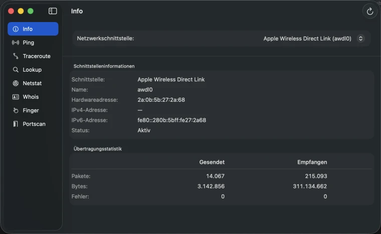 NetUtil-App mit Netzwerkdiagnose-Werkzeugen